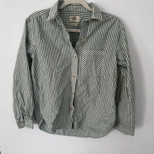 Marine Layer Jane Relaxed Shirt Women’s XS green Stripe Button Front Cotton EUC